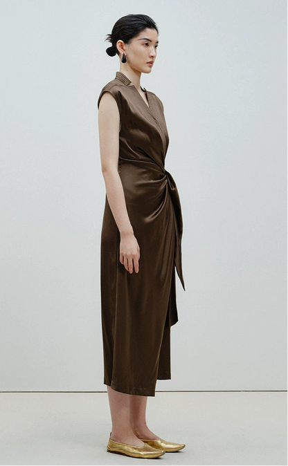 ZHUCHONGYUN diagonal placket pleated waist dress-LING.