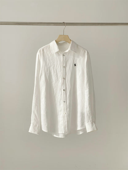 PIAOIN style loose linen shirt jacket with small logo design versatile and stylish-ROSEMARY