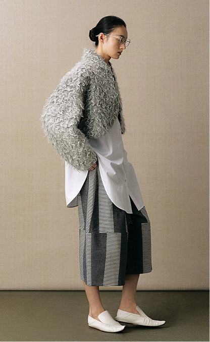 ZHUCHONGYUN striped splicing voluminous cotton and linen blend loose pants-CONAN.