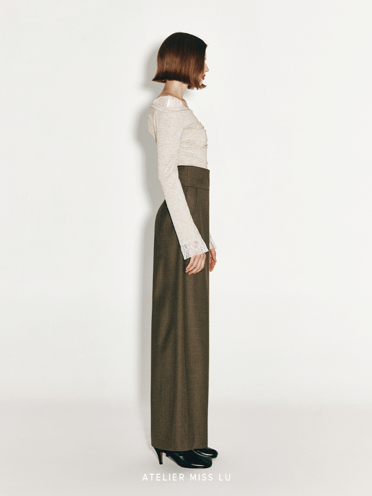 ATELIER MISS LU Cotton Wool Wide-leg Pants - PEPPER