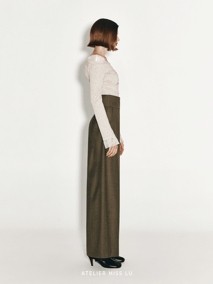ATELIER MISS LU Cotton Wool Wide-leg Pants - PEPPER