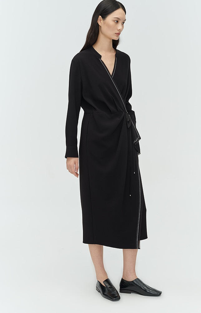 COMME MOI Lu Yan designer's new women's acetate V-neck asymmetrical dress - HONOR.