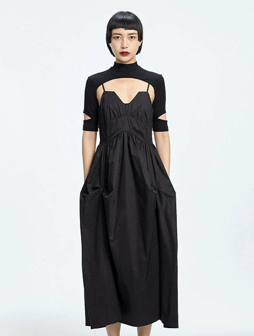 TINY IN black slip two-piece pleated long sexy Dress-PIA