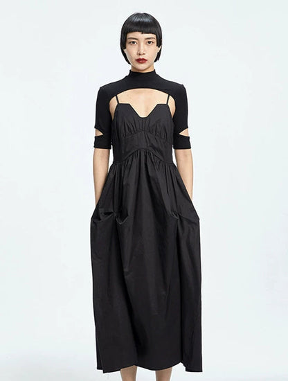TINY IN black slip two-piece pleated long sexy Dress-PIA