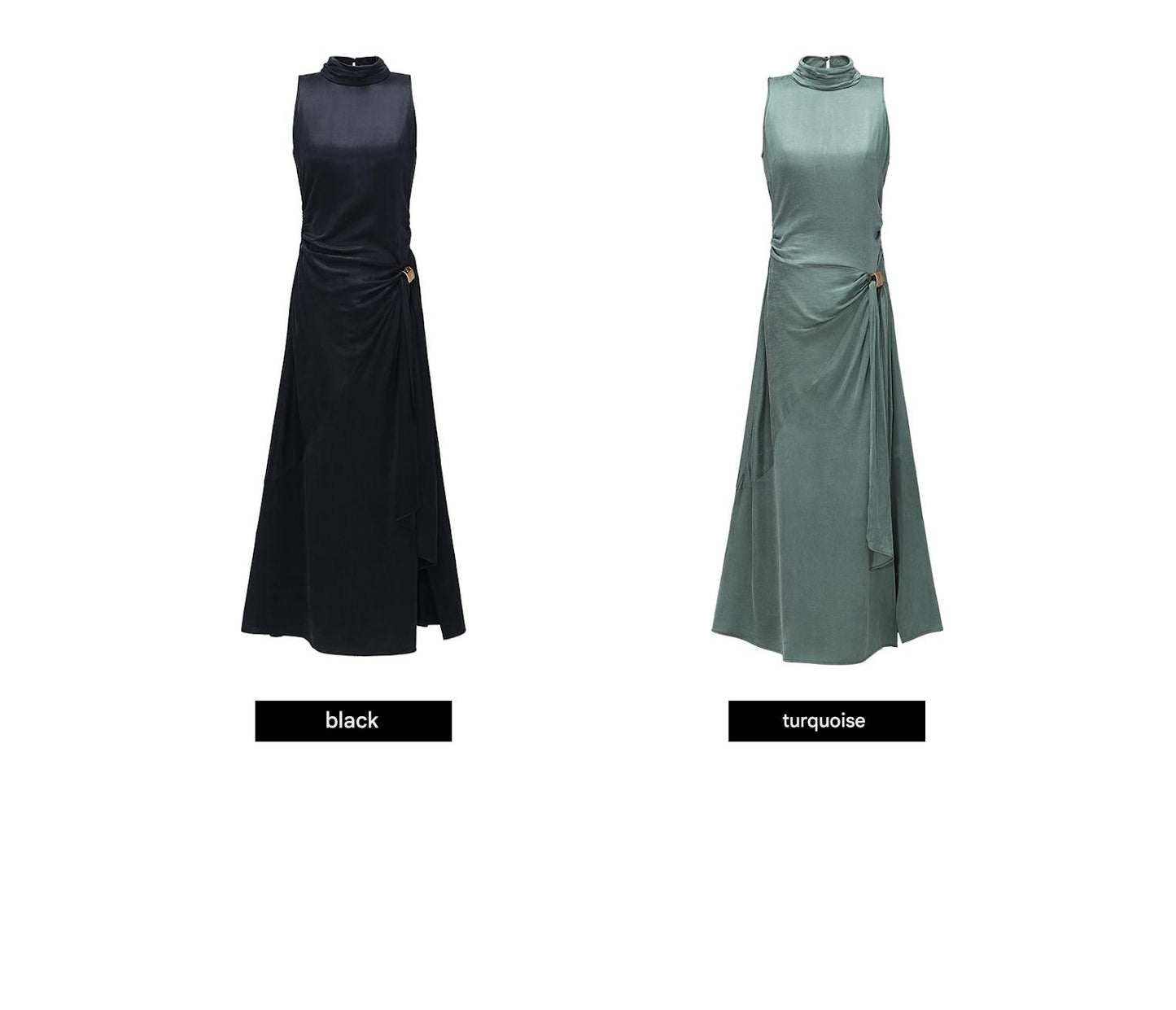 WANGXO | Luxe Cupro Maxi Sleeveless Drape Dress -ISOLINA.