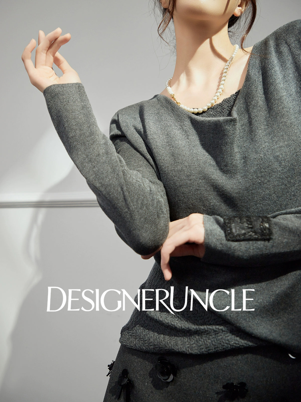 DGU "Ye Ni" gray wool knitted sweater versatile commuter slimming design top - Dylan.