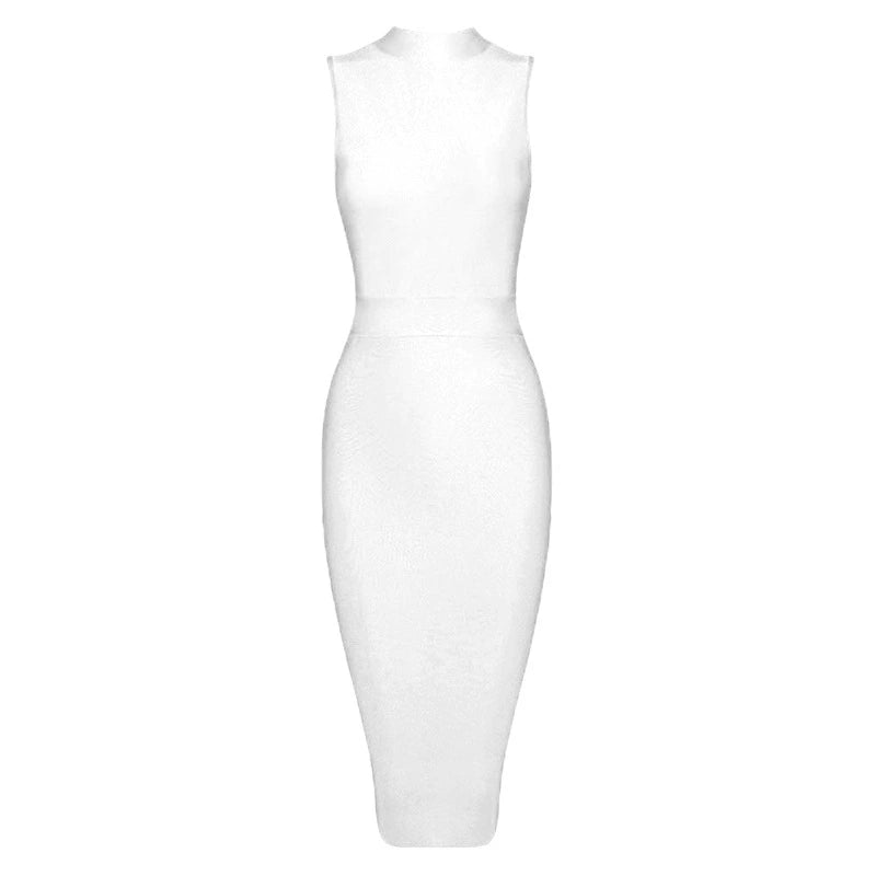 DOLLY High End Stand Collar Sleeveless Slim Fit Bandage Midi Dress-KYA
