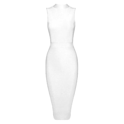 DOLLY High End Stand Collar Sleeveless Slim Fit Bandage Midi Dress-KYA