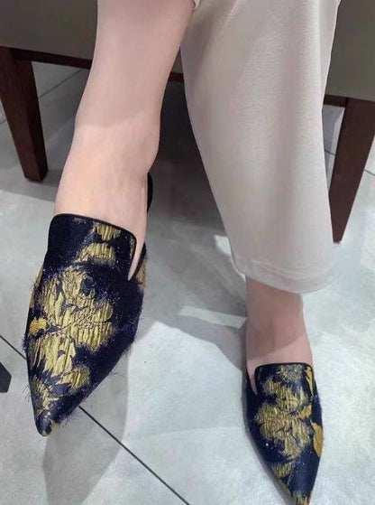 B-FEI rich and elegant special fabric flower flat mules-HASHI.