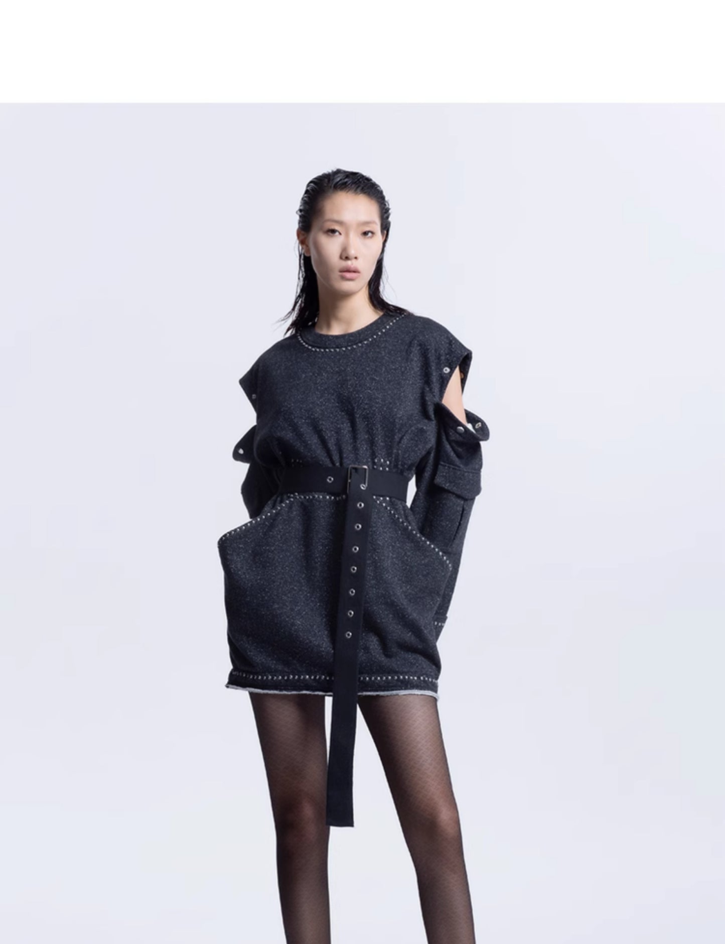 LEDI W Big pocket sweatshirt loose crew neck DRESS - Buol