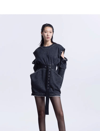 LEDI W Big pocket sweatshirt loose crew neck DRESS - Buol