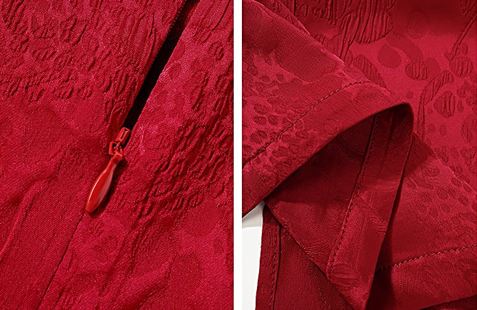 HECO Acetate Jacquard Rear Slit High Waist Slim Red Black White A-line Skirt Woman - KINGDOM.