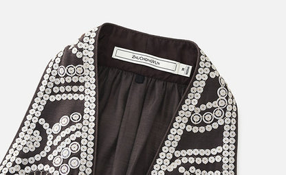 ZHUCHONGYUN heavy beaded embroidered linen vest-SNAIL.