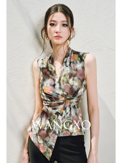 WANGXO | Innovative Weaving Texture Overlapping V-Neck Sleeveless Top -KEIA