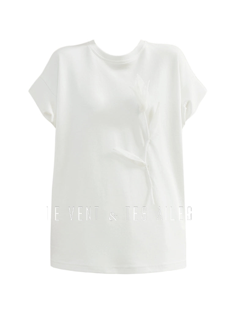 LE VENT&TES AILES  handmade Lush 100 cotton 3d flower short-sleeved top-Lyra