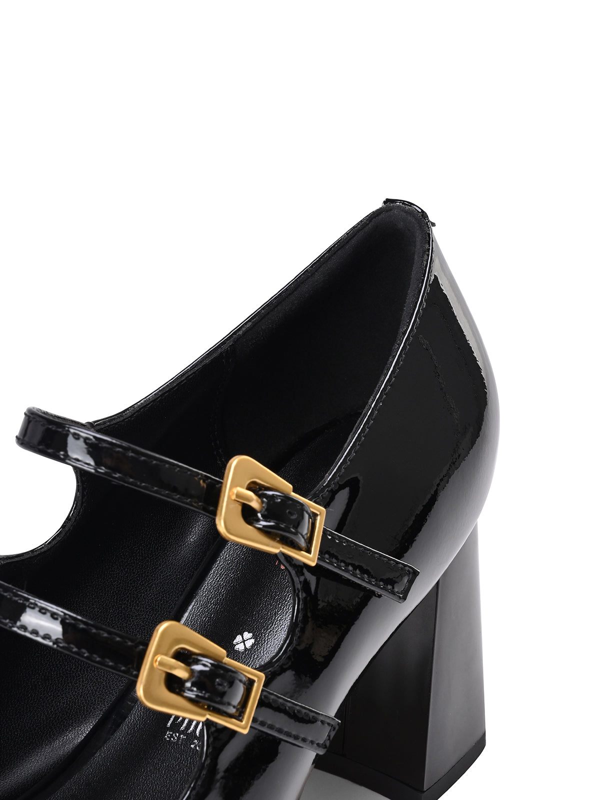 Pjjuu Patent square block Thick-soled platform gold Buckle Square Toe mary jane Heels - ADOM