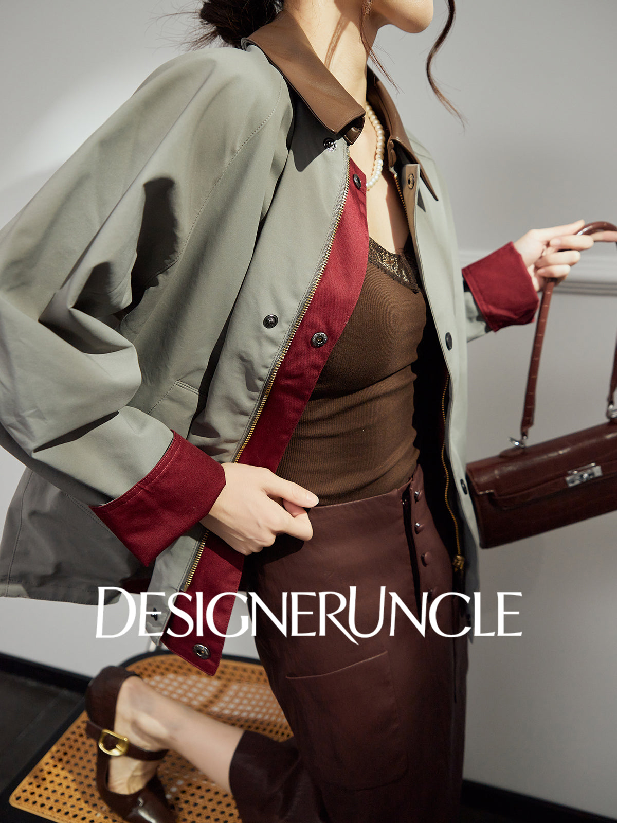 DGU "Blank" gray and green wine red leather black cool and sassy high-end jacket - Sidney.