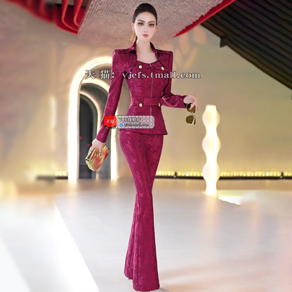 VJE Two-Piece OL Top High-Waisted Micro Flared Pants Two-Piece Set-SEM.