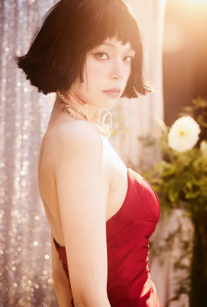 DOLLY Elegant Sleeveless Slim Fit Pleated Waist Hip Wrap Short Party Dress-DELIAH