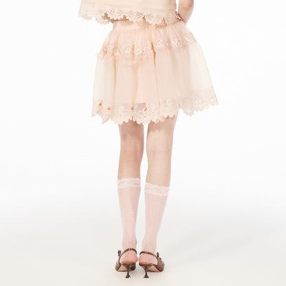 FAME hem drapery organza lace temperament short skirt- GWEN