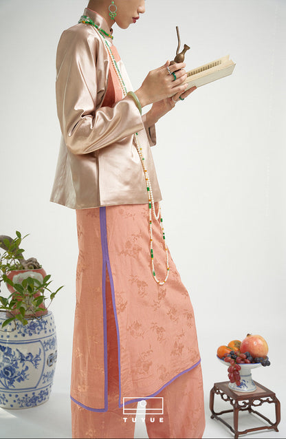 TUYUE Linen Woven Flower Slit Skirt Pants Set Layered- RICHARD