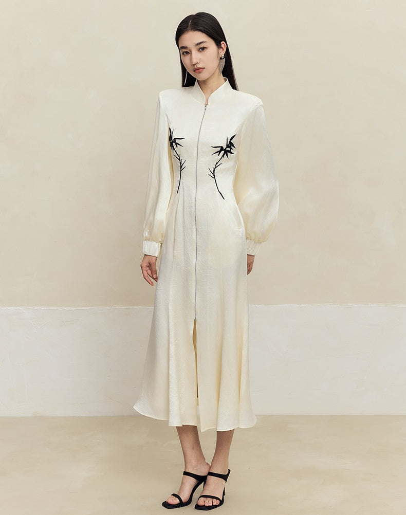 HECO 100% Acetate embroidered Stand-Up Collar black white Jacket Dress Women - king.