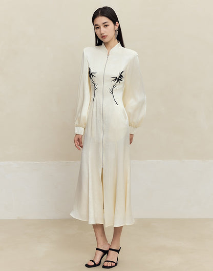 HECO 100% Acetate embroidered Stand-Up Collar black white Jacket Dress Women - king.