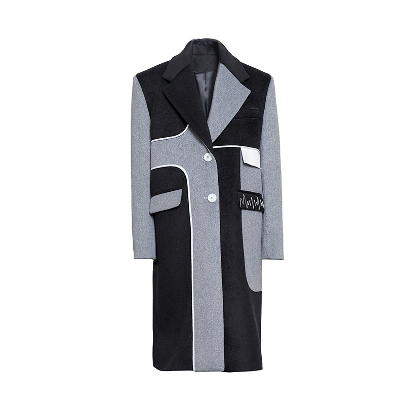 TINY IN Asymmetric black and gray wool women's coat- TRAIL