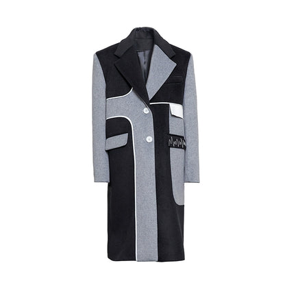 TINY IN Asymmetric black and gray wool women's coat- TRAIL