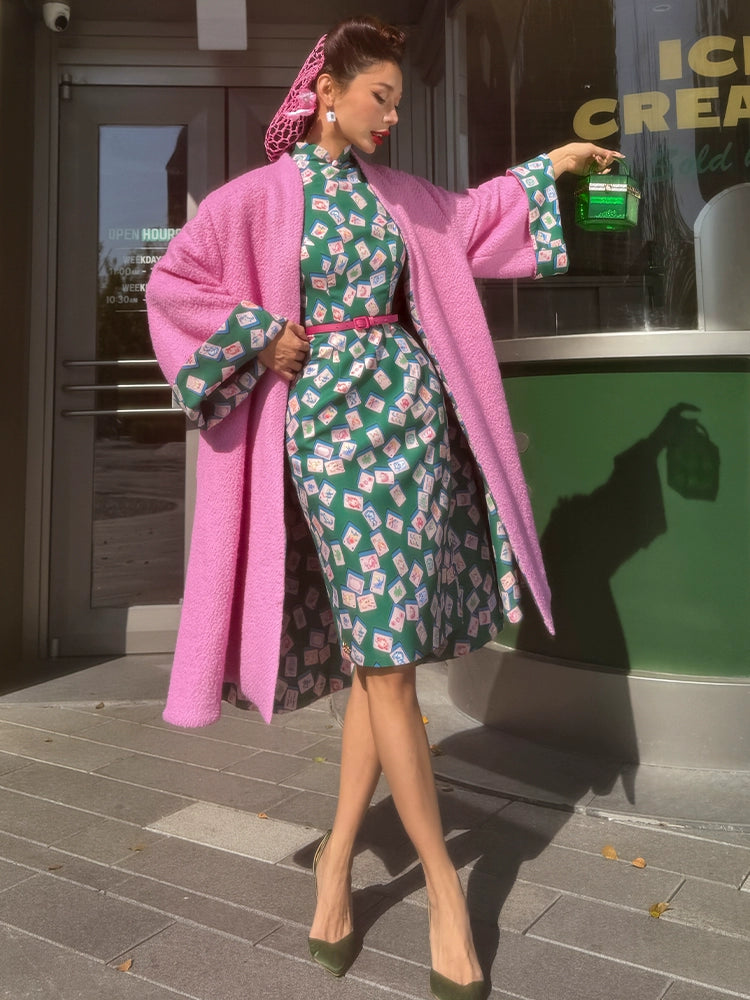 le palais vintage Hong Kong pink , green silhouette A-line jacket-SHEA.