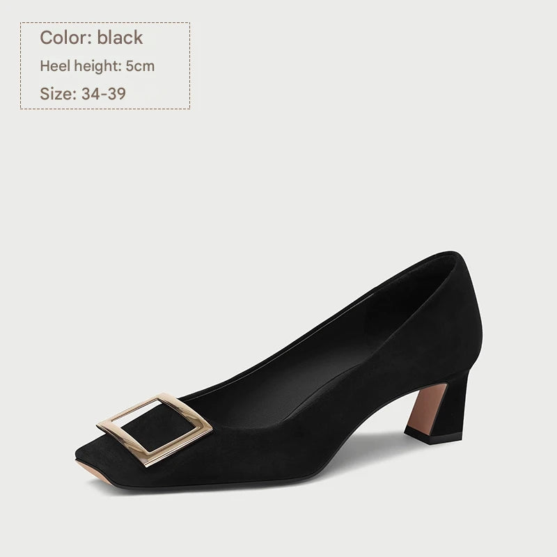 PJJUU black commuting thick heeled shoes - EDLINE.
