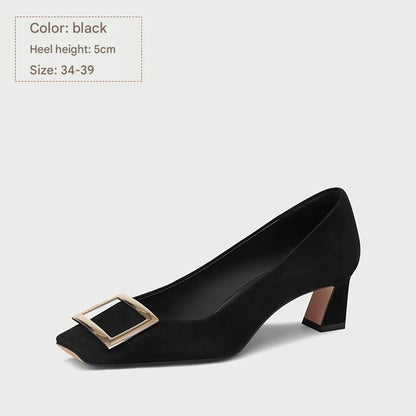 PJJUU black commuting thick heeled shoes - EDLINE.