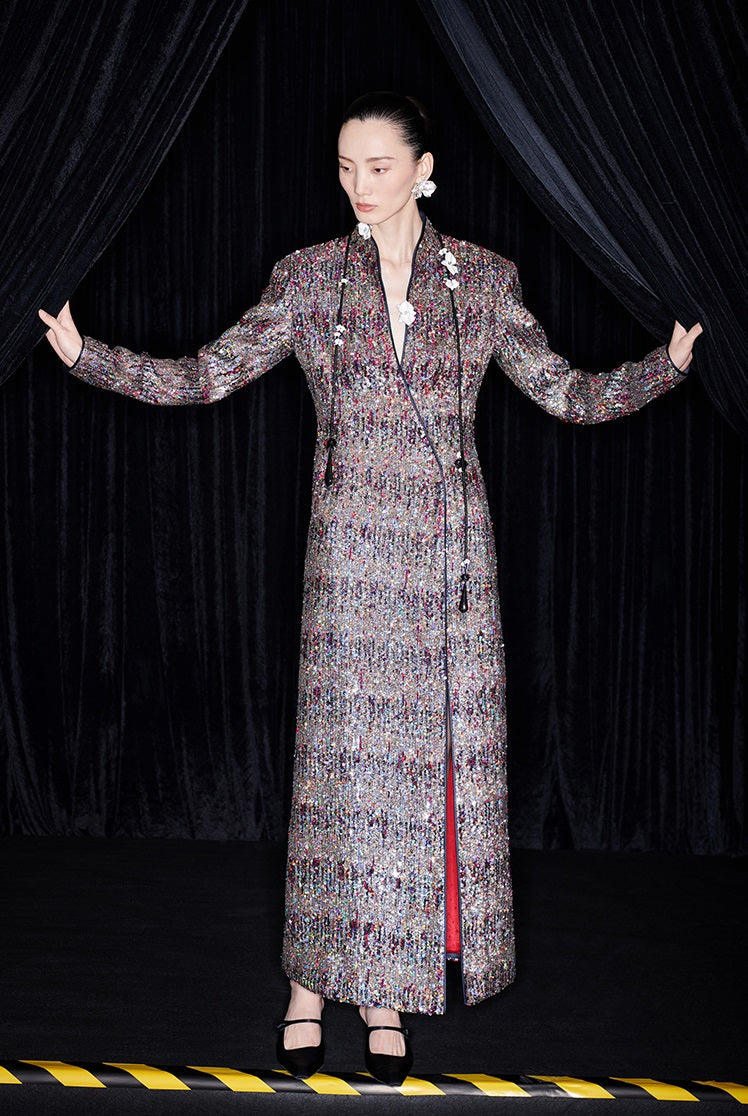 M essential Mackay designer Radiant Night Embroidered Slim Side Dress - TRIBE.