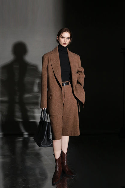 PIAOIN Vintage Literary Tweed Suit Shorts Versatile Commuter Pants LEX