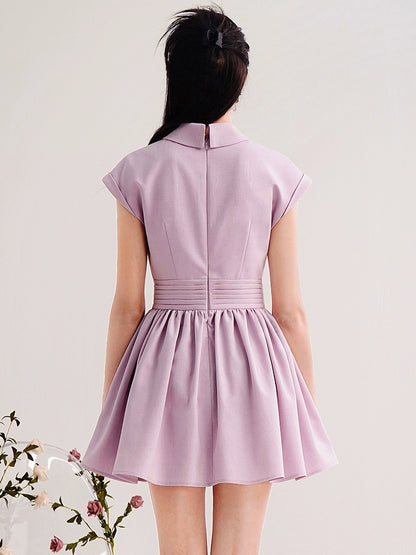CHECOCRE Cute Delicate Three-dimensional Rose High-waisted Thin Purple Suit Dress - ABILITY
