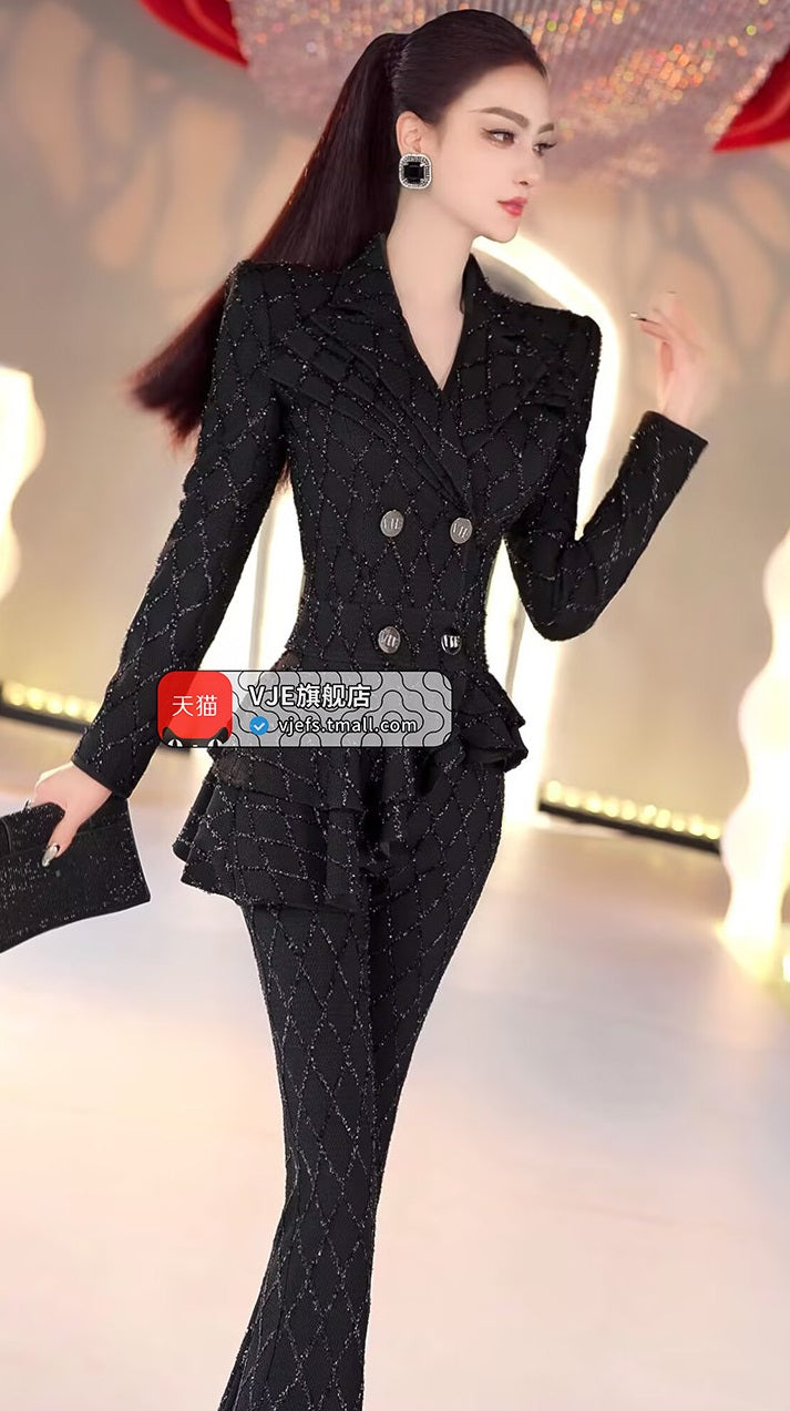 VJE New Double-breasted Skirt Top Micro Flared Pants Two-Piece Set - MINO.