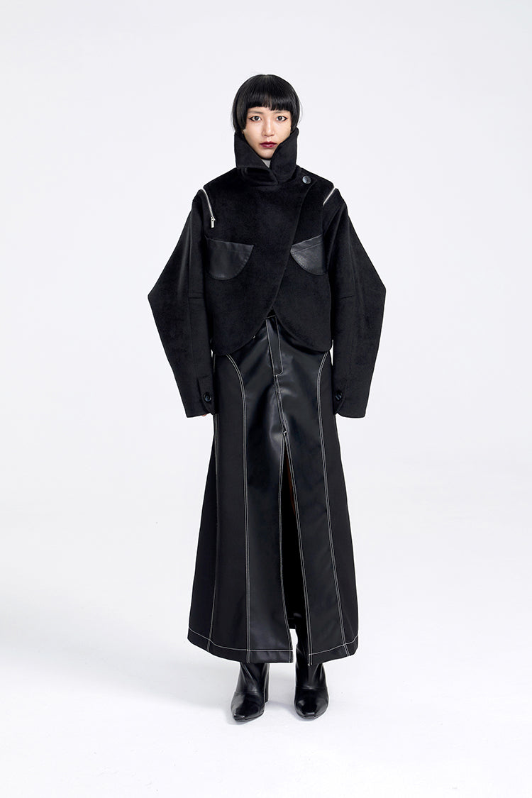 TINY IN women's black shoulder zipper cropped wool jacket- LOU