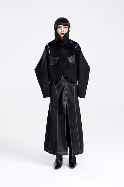 TINY IN women's black shoulder zipper cropped wool jacket- LOU