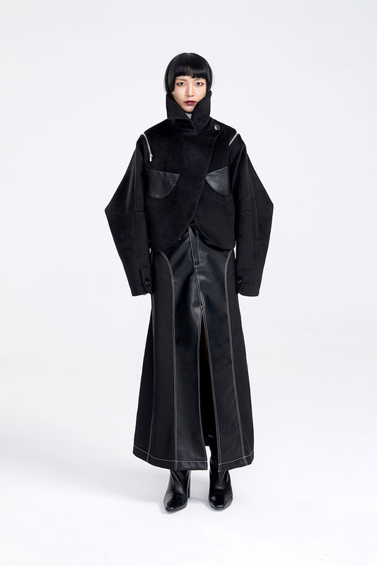 TINY IN women's black shoulder zipper cropped wool jacket- LOU