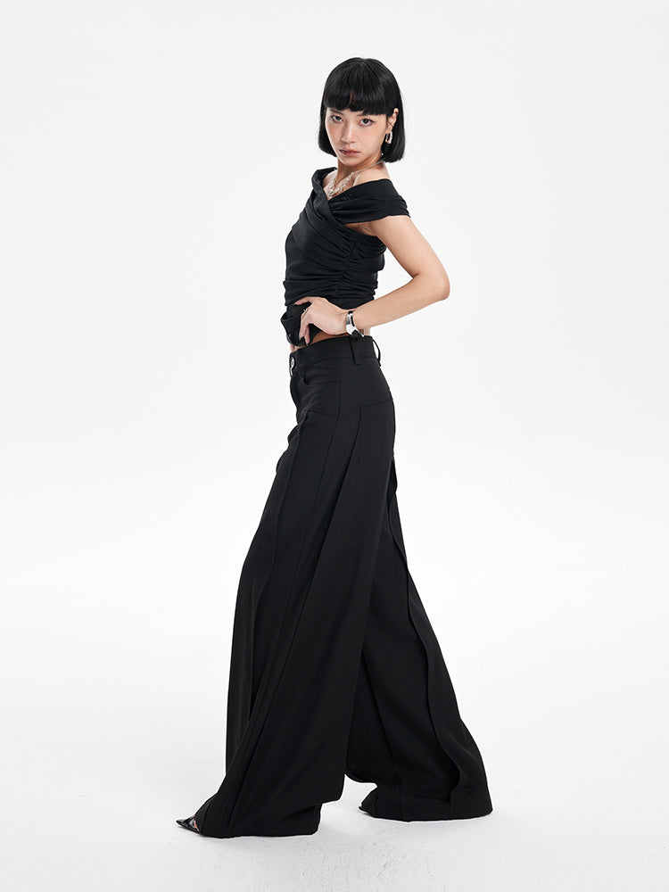 TINYIN heavy work patchwork wide-leg versatile black pants -GASSY