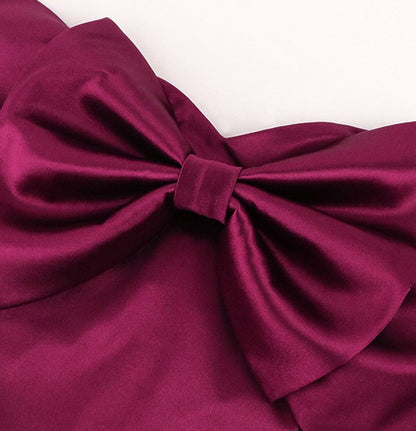 DOLLY Elegant French Style Big Bow Satin Off Shoulder Tube Top Midi Dress-MIA