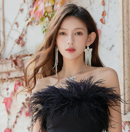 DOLLY Elegant White Diamond Tassel Earring-NONNA