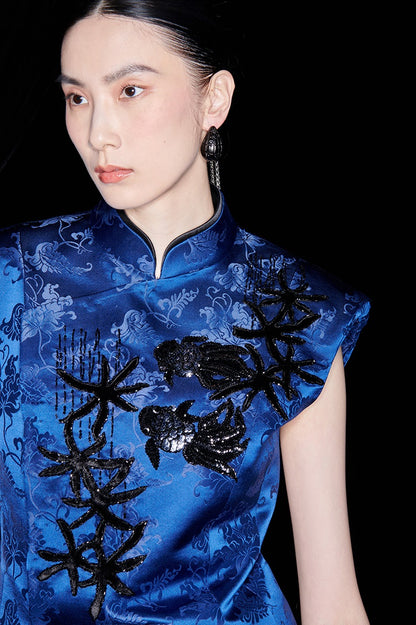 M essential Ma Kai designer Haiqing jacquard fish algae pattern nail beads vest - PEAC.