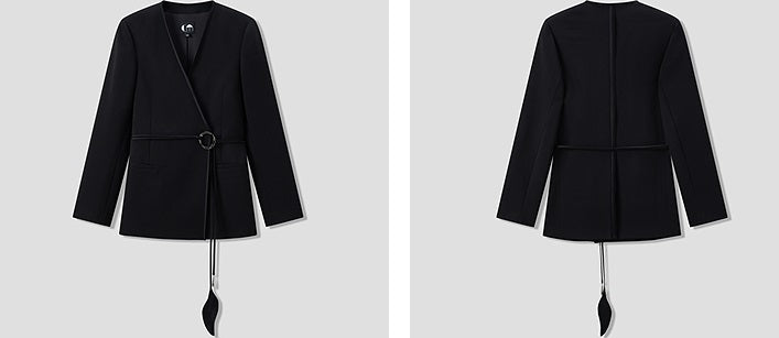 COMME MOI Lu Yan Designer New Women's Acetate V-Neck Waist Rope Slim Suit - BAKA.