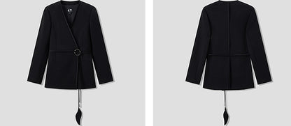 COMME MOI Lu Yan Designer New Women's Acetate V-Neck Waist Rope Slim Suit - BAKA.