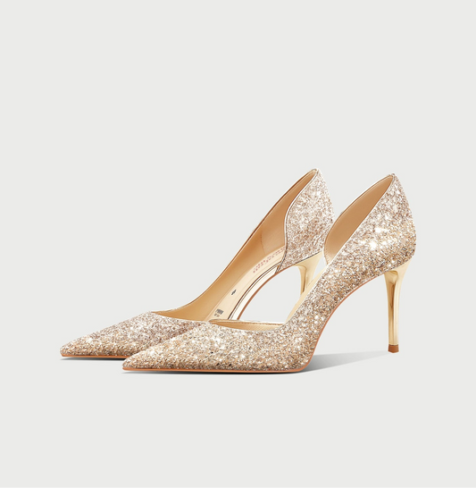 pjjuu gold side air high female summer bride's beautiful show He dress wedding shoes - SAQA