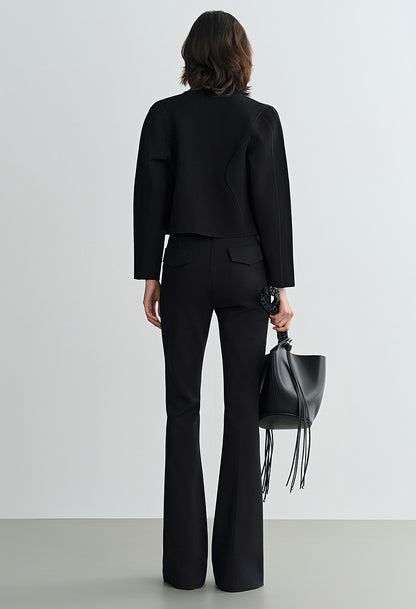 COMME MOI Lu Yan Designer's new women's small stand-up collar black knitted jacket - MEND.