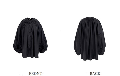 ZHUCHONGYUN Cotton Black Pinch Pleated Loose Straight Shirt--CHIDOME.