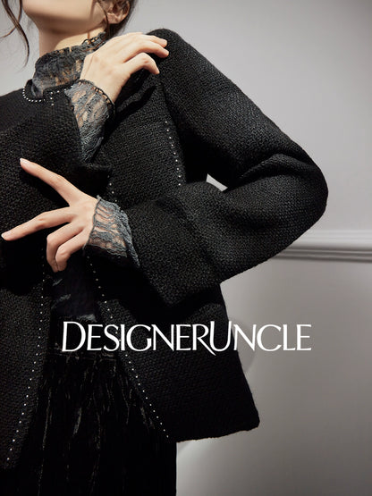 DGU "Chuji" black cropped jacket autumn small fragrance design high-end top -Alexandra.