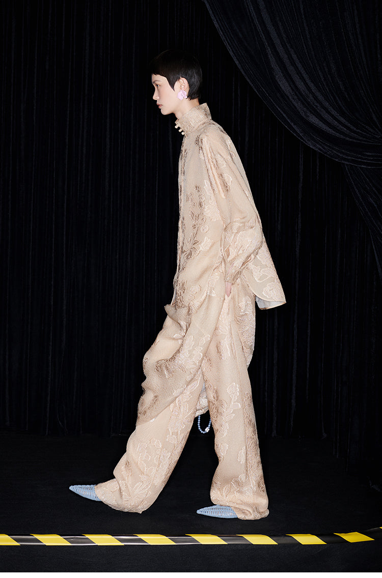 M essential Mackay Chazen silk jacquard disc button-up stand collar shirt pant set - eigiu.